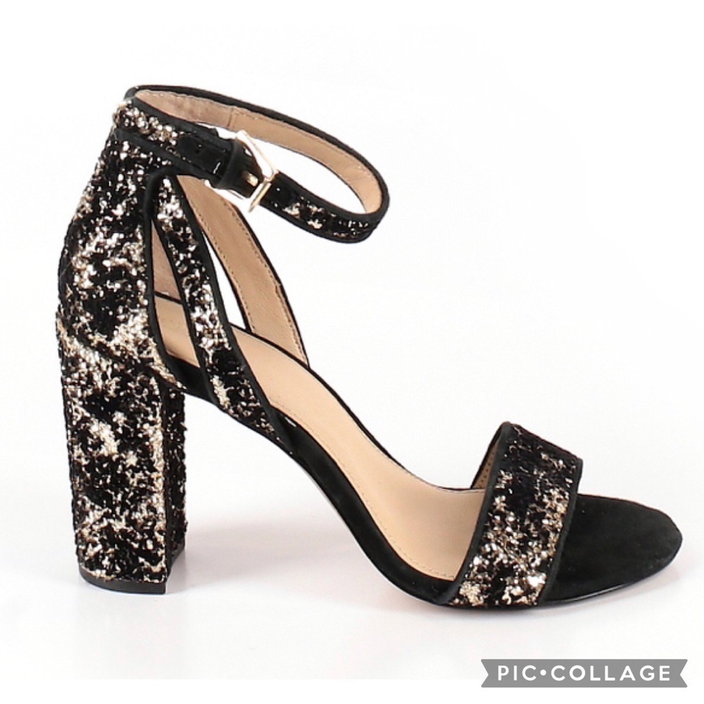 Botkier Gold Glitter & Black Velvet Chunky Heels